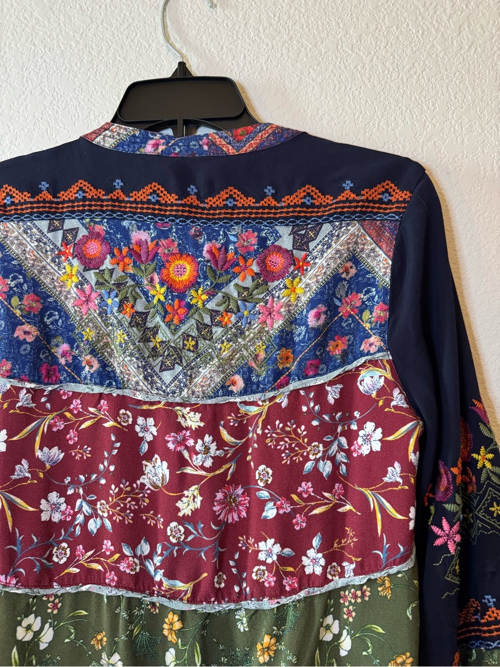 John Mark Embroidered Boho Floral Patchwork 3/4 Sleeve Blouse Tunic Top Size S - Picture 10 of 13